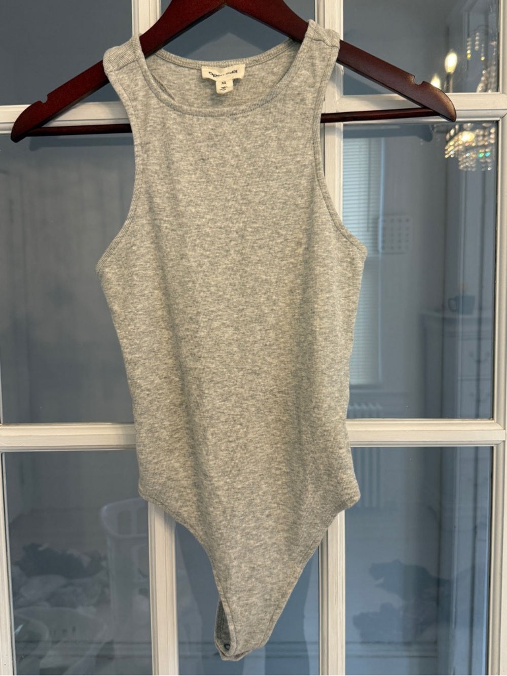 OPEN EDIT Women’s Gray Ribbed Racerback Sleeveless Thong Bodysuit Size XS